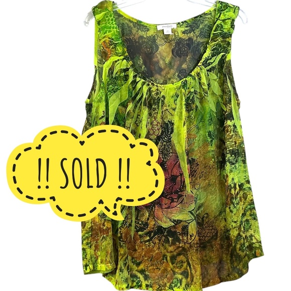 SOLD !! Dress Barn Top Sleeveless Semi Sheer Scoop Neck  Bejewel Green Plus 2X - Picture 1 of 16